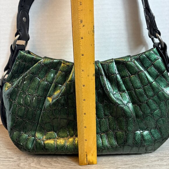 Simply Vera Vera Wang Purse Handbag Green Croc Print Faux Leather Pockets - Picture 3 of 7